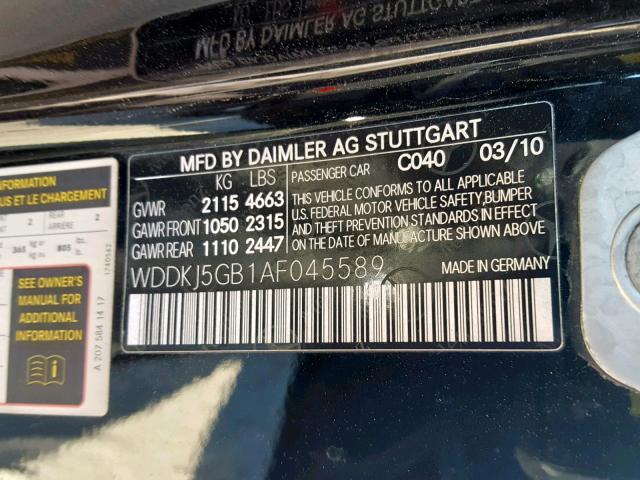 WDDKJ5GB1AF045589 - 2010 MERCEDES-BENZ E 350 BLACK photo 10