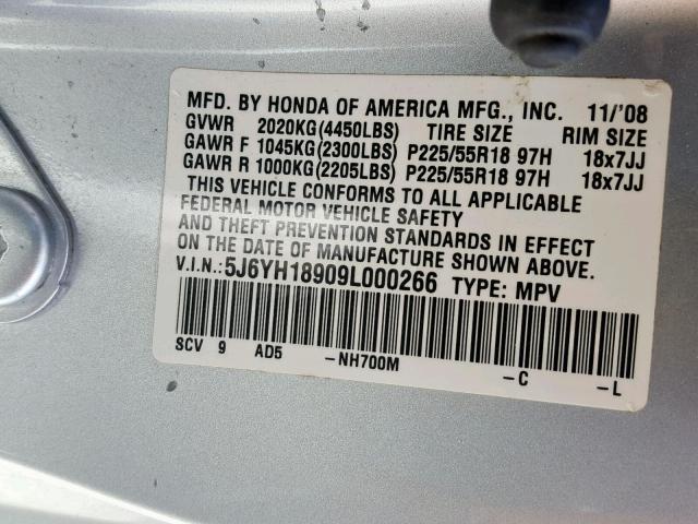 5J6YH18909L000266 - 2009 HONDA ELEMENT SC SILVER photo 10