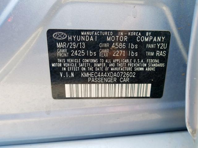 KMHEC4A4XDA072602 - 2013 HYUNDAI SONATA HYBRID  photo 10