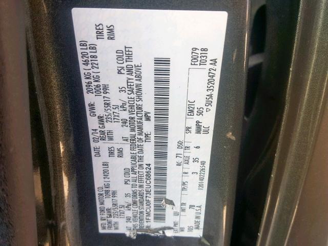 1FMCU0F73EUC68624 - 2014 FORD ESCAPE S GRAY photo 10