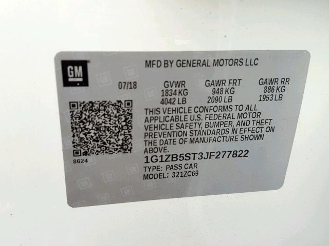 1G1ZB5ST3JF277822 - 2018 CHEVROLET MALIBU LS WHITE photo 10