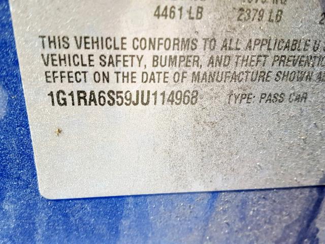 1G1RA6S59JU114968 - 2018 CHEVROLET VOLT LT BLUE photo 10