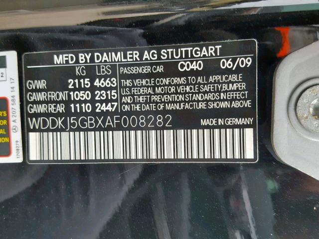 WDDKJ5GBXAF008282 - 2010 MERCEDES-BENZ E 350 BLACK photo 10