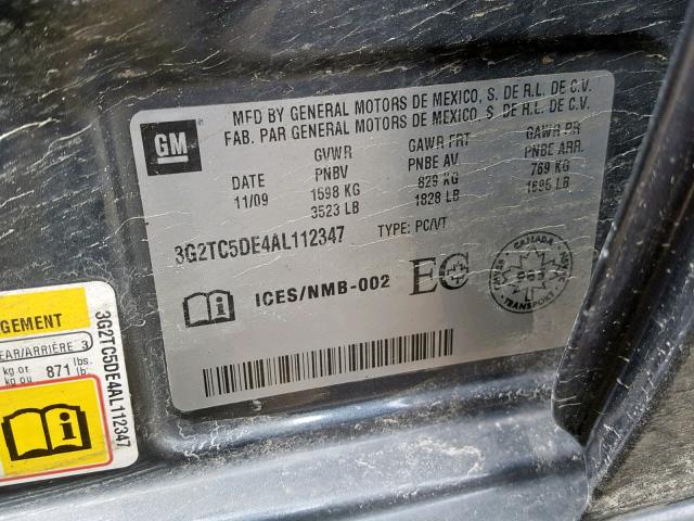 3G2TC5DE4AL112347 - 2010 PONTIAC G3 WAVE SE GRAY photo 10