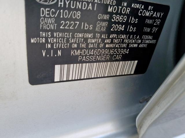 KMHDU46D99U653984 - 2009 HYUNDAI ELANTRA GLS  photo 10