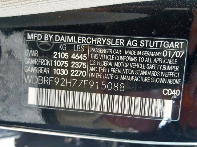 WDBRF92H77F915088 - 2007 MERCEDES-BENZ C 280 4MAT BLACK photo 10