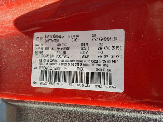 1D7HE42K16S713762 - 2006 DODGE DAKOTA SLT RED photo 10