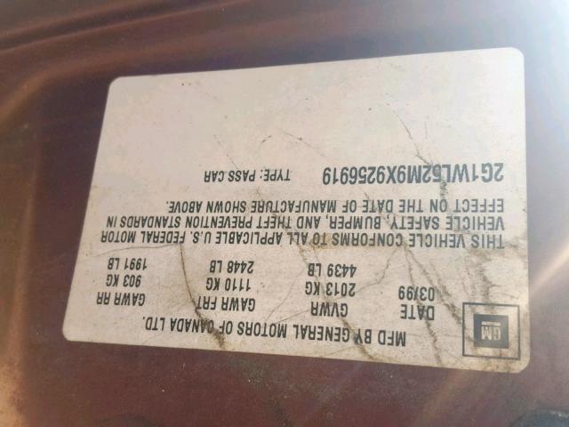 2G1WL52M9X9256919 - 1999 CHEVROLET LUMINA BAS 棕色 照片 10