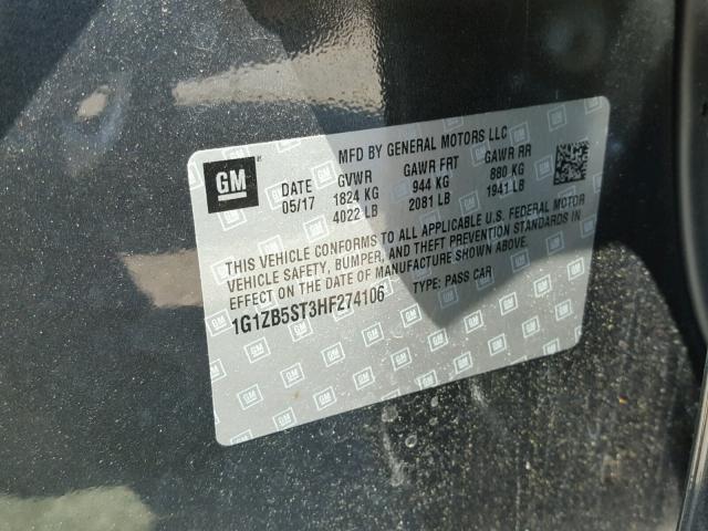 1G1ZB5ST3HF274106 - 2017 CHEVROLET MALIBU LS CHARCOAL photo 10