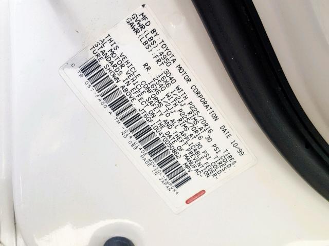 JT6GF10U4Y0050862 - 2000 LEXUS RX 300 WHITE photo 10