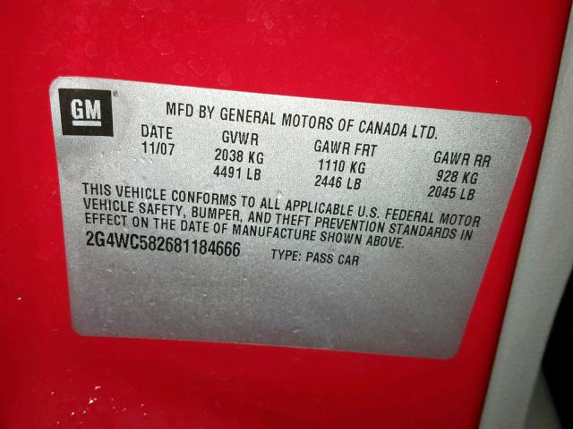 2G4WC582681184666 - 2008 BUICK LACROSSE C RED photo 10