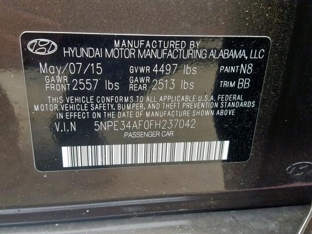 5NPE34AF0FH237042 - 2015 HYUNDAI SONATA SPO BROWN photo 10