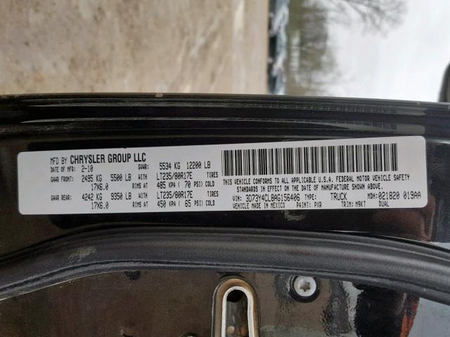 3D73Y4CL8AG156406 - 2010 DODGE RAM 3500 BLACK photo 10