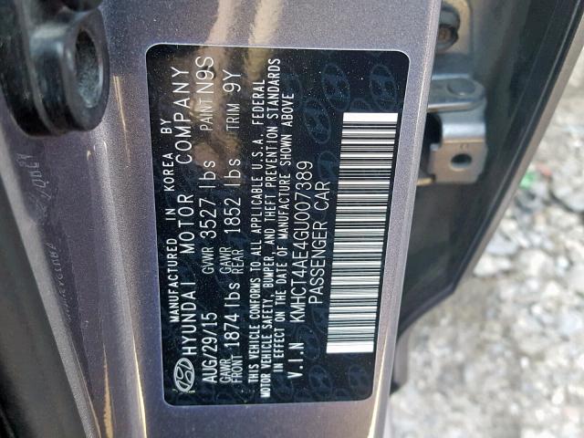 KMHCT4AE4GU007389 - 2016 HYUNDAI ACCENT SE GRAY photo 10