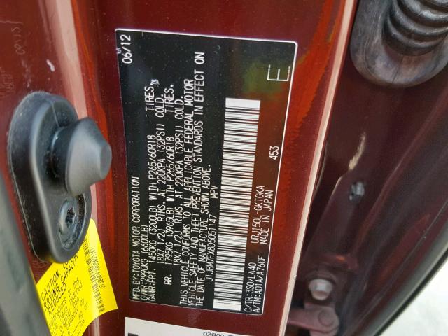 JTJBM7FX8D5051147 - 2013 LEXUS GX MAROON photo 10