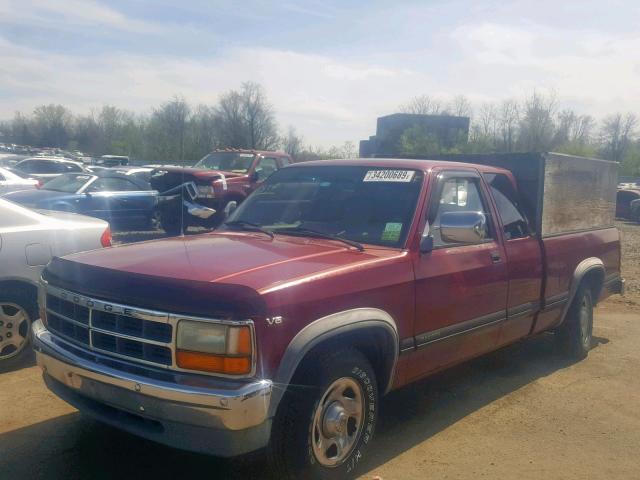 1B7GL23X2TS502494 - 1996 DODGE DAKOTA RED photo 2