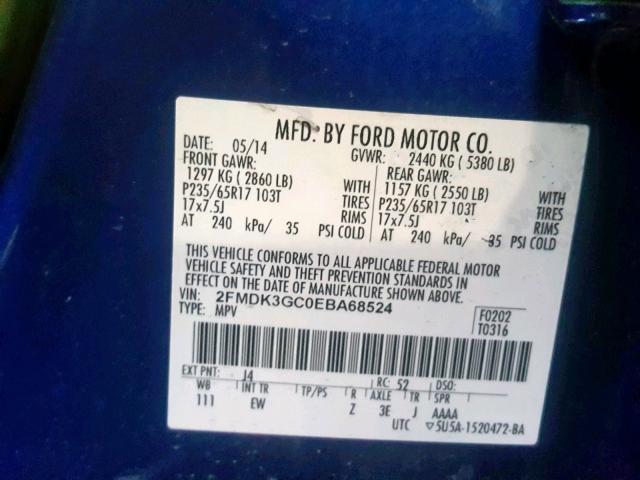 2FMDK3GC0EBA68524 - 2014 FORD EDGE SE BLUE photo 10