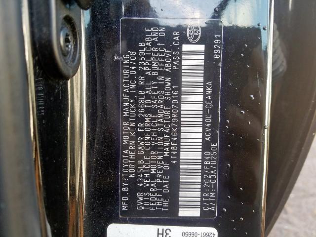 4T4BE46K79R070161 - 2009 TOYOTA CAMRY BASE  photo 10