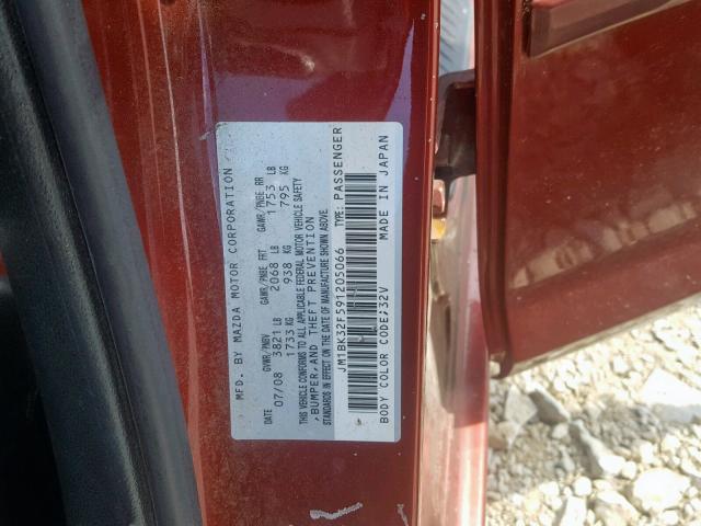 JM1BK32F591205066 - 2009 MAZDA 3 I MAROON photo 10