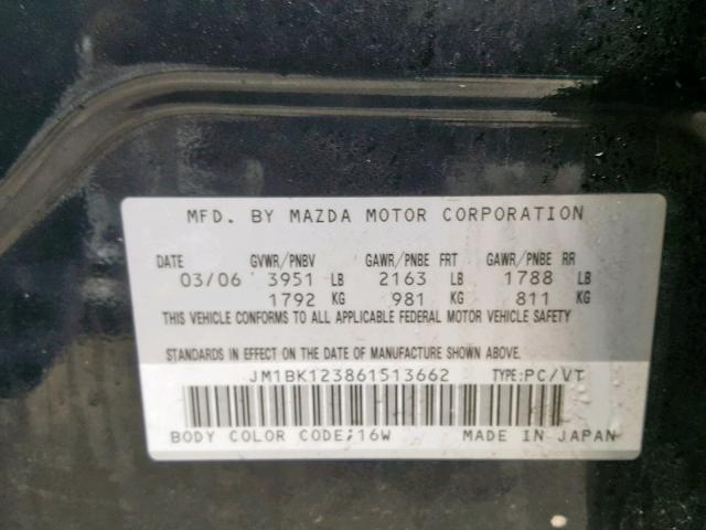 JM1BK123861513662 - 2006 MAZDA 3 S BLACK photo 10