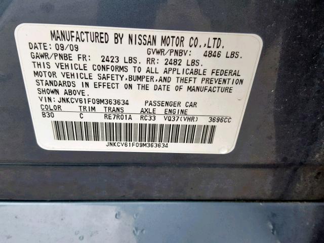 JNKCV61F09M363634 - 2009 INFINITI G37 BLUE photo 10