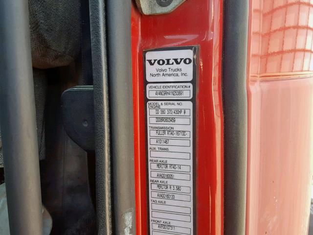 4V4NC9RH41N253891 - 2001 VOLVO VN VNL RED photo 10