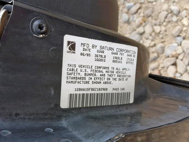 1G8AW15F86Z102960 - 2006 SATURN ION LEVEL BLACK photo 10