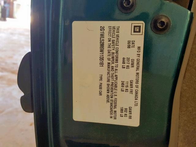 2G1WL52M6W1135181 - 1998 CHEVROLET LUMINA BAS GREEN photo 10