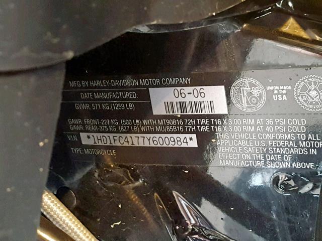 1HD1FC4177Y600984 - 2007 HARLEY-DAVIDSON FLHTCUI BLACK photo 10