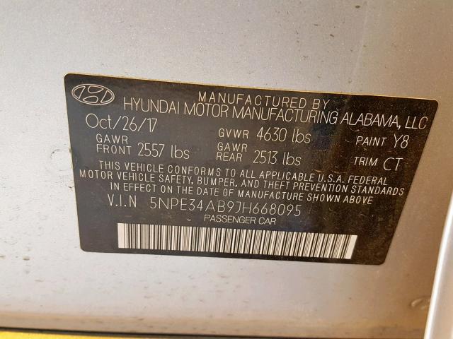 5NPE34AB9JH668095 - 2018 HYUNDAI SONATA SPO SILVER photo 10