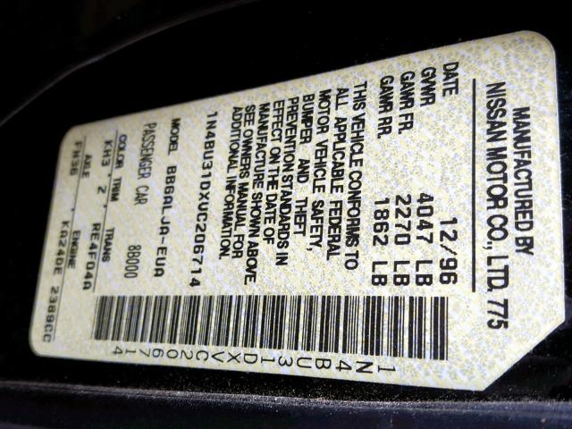 1N4BU31DXVC206714 - 1997 NISSAN ALTIMA XE BLACK photo 10