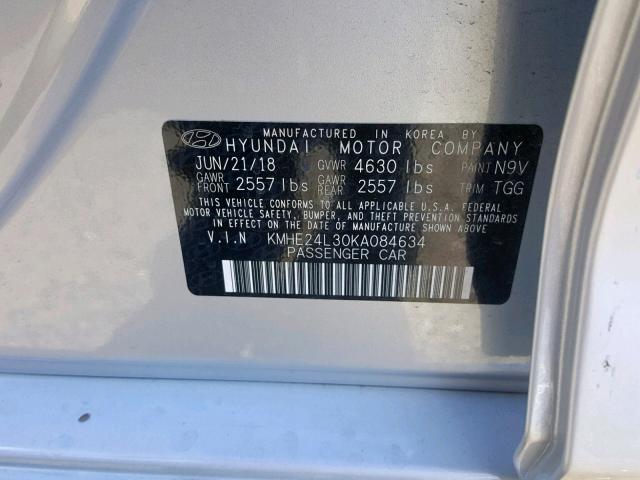 KMHE24L30KA084634 - 2019 HYUNDAI SONATA HYB GRAY photo 10