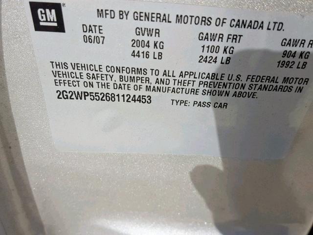 2G2WP552681124453 - 2008 PONTIAC GRAND PRIX 银色 照片 10