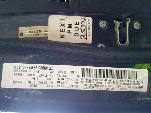 1C4NJDBB6ED592268 - 2014 JEEP COMPASS SP ნაცრისფერი ფოტო 10