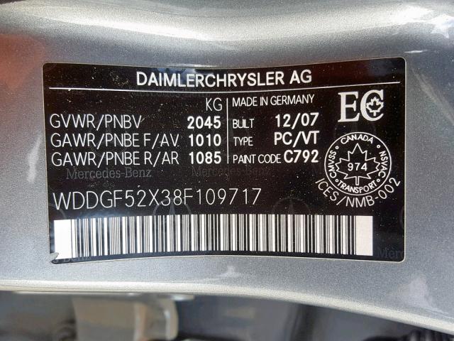 WDDGF52X38F109717 - 2008 MERCEDES-BENZ C 230 GRAY photo 10