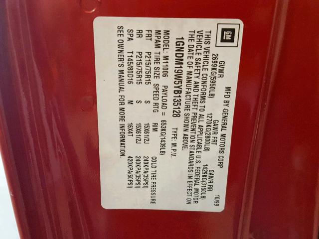 1GNDM19W5YB135128 - 2000 CHEVROLET ASTRO RED photo 10