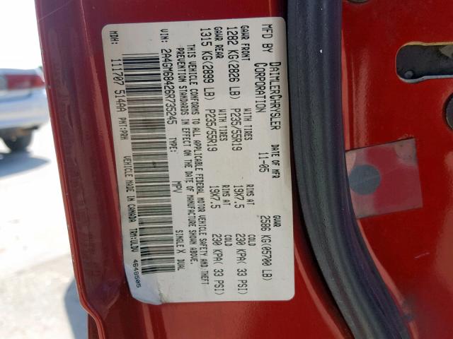 2A4GM68426R735245 - 2006 CHRYSLER PACIFICA T RED photo 10