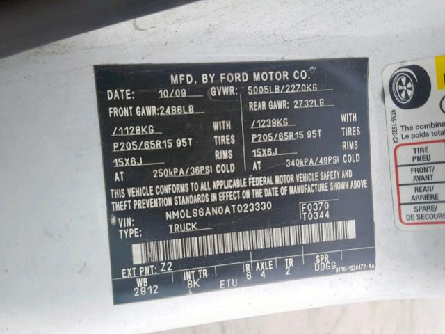 NM0LS6AN0AT023330 - 2010 FORD TRANSIT CO WHITE photo 10