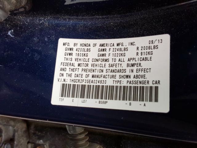 1HGCR2F35EA024930 - 2014 HONDA ACCORD LX  photo 10