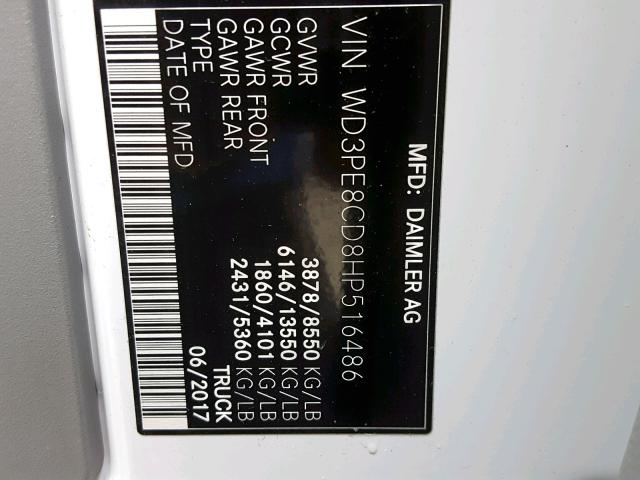 WD3PE8CD8HP516486 - 2017 MERCEDES-BENZ SPRINTER 2 WHITE photo 10