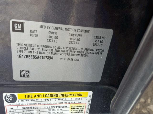 1G1ZB5EB5A4107394 - 2010 CHEVROLET MALIBU LS GRAY photo 10