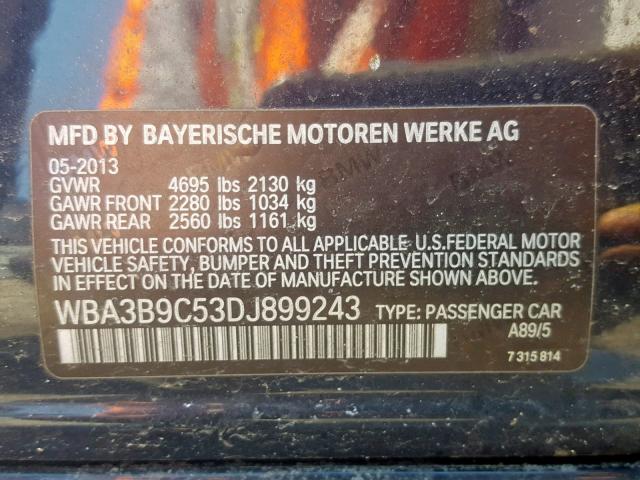 WBA3B9C53DJ899243 - 2013 BMW 335 XI BLUE photo 10