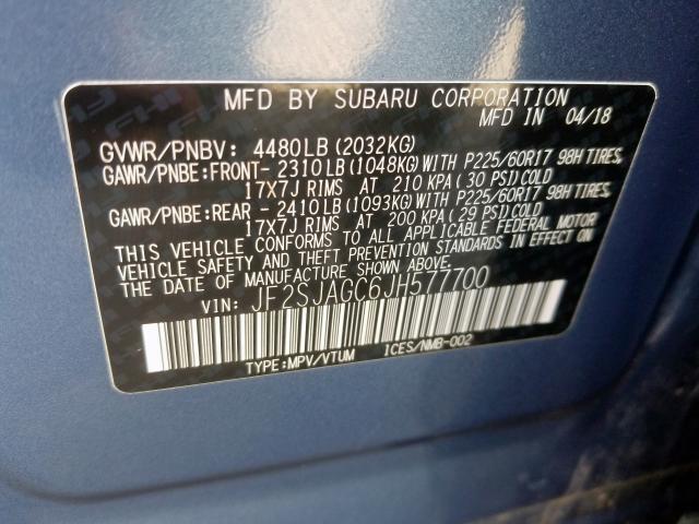 JF2SJAGC6JH577700 - 2018 SUBARU subaru forester 2  photo 10