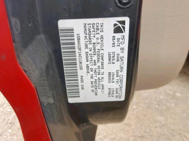 1G8AW12F14Z110125 - 2004 SATURN ION LEVEL RED photo 10