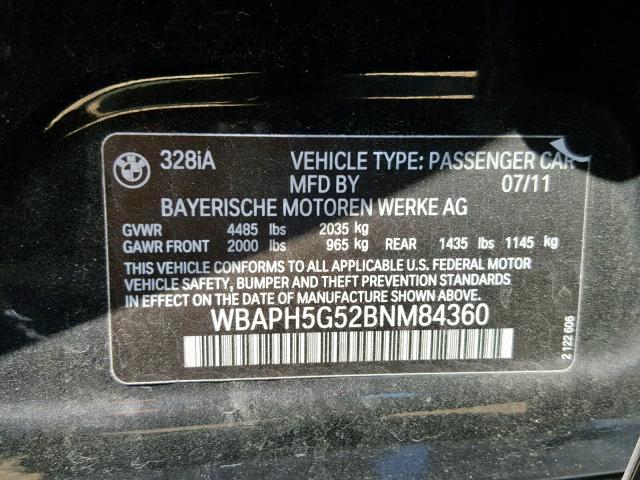 WBAPH5G52BNM84360 - 2011 BMW 328 I SULE BLACK photo 10