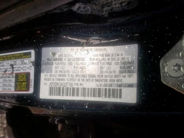 JM3TB3MV3A0237749 - 2010 MAZDA CX-9 BLACK photo 10