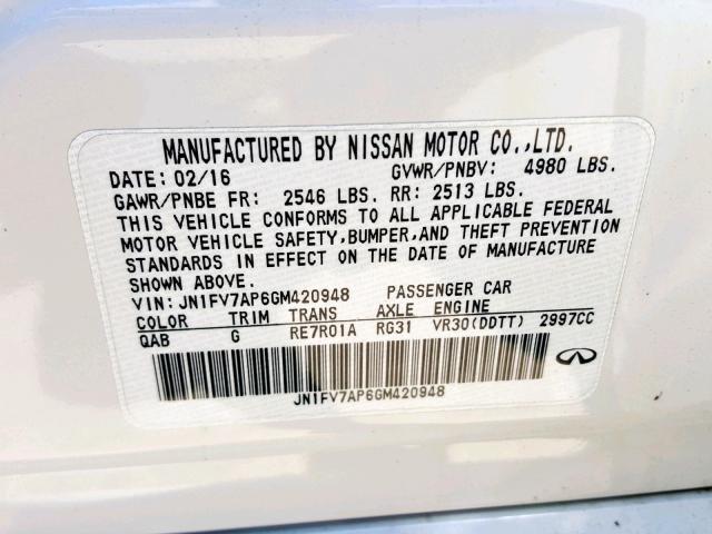 JN1FV7AP6GM420948 - 2016 INFINITI Q50 RED SP WHITE photo 10