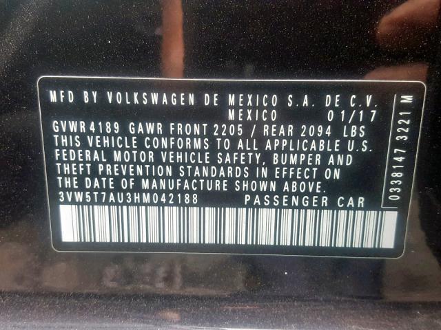 3VW5T7AU3HM042188 - 2017 VOLKSWAGEN GTI S BLACK photo 10