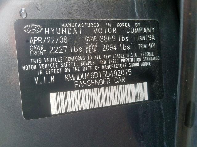 KMHDU46D18U492075 - 2008 HYUNDAI ELANTRA GLS  photo 10