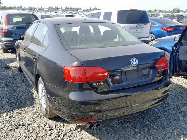 3VW2K7AJ9DM265101 - 2013 VOLKSWAGEN JETTA BASE BLACK photo 3